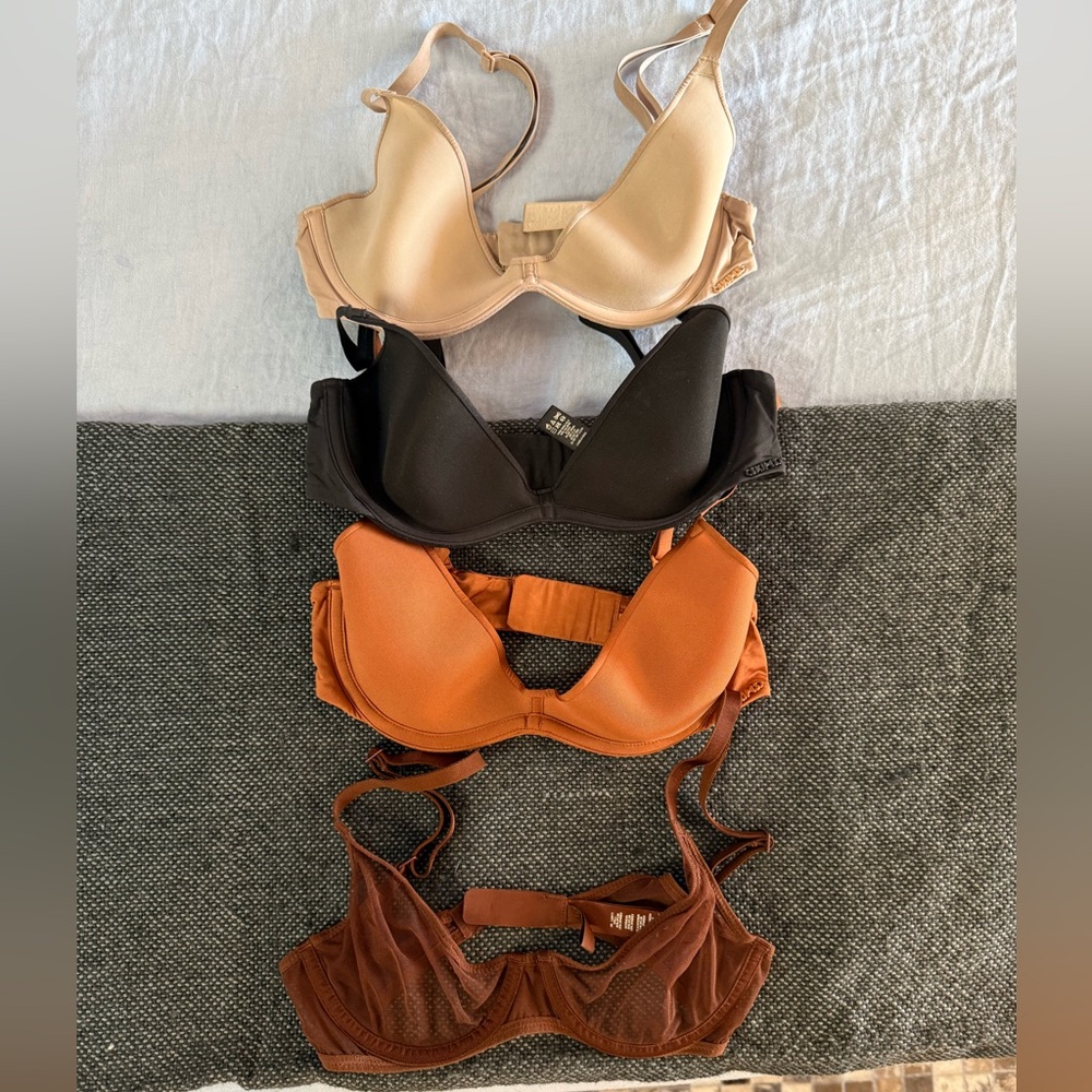 SKIMS Women's Scoop Bras Set of Four 32B in Cream, Black, Orange, and Brown Mesh